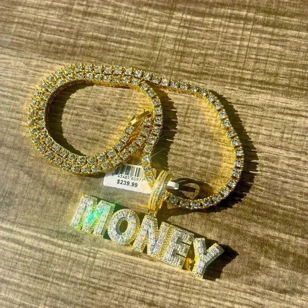 Tennis Necklace & “Money” Pendant